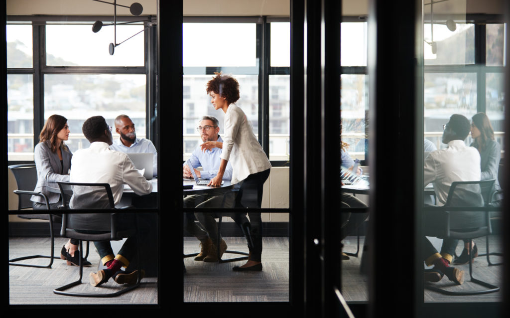 conference room with people in meeting