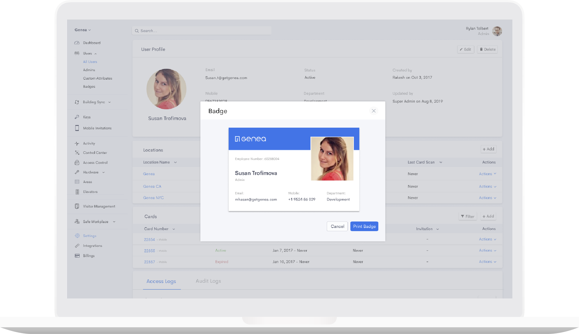 Badges CloudBased Access Control Software Genea